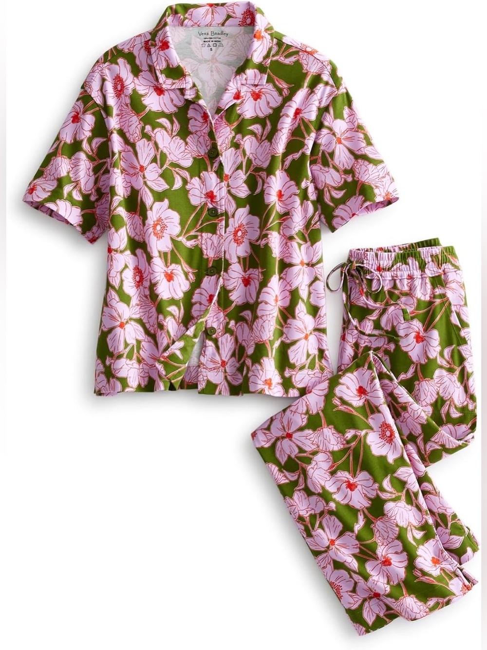 Vera Bradley Olive Green and Pink Floral Pajama Set